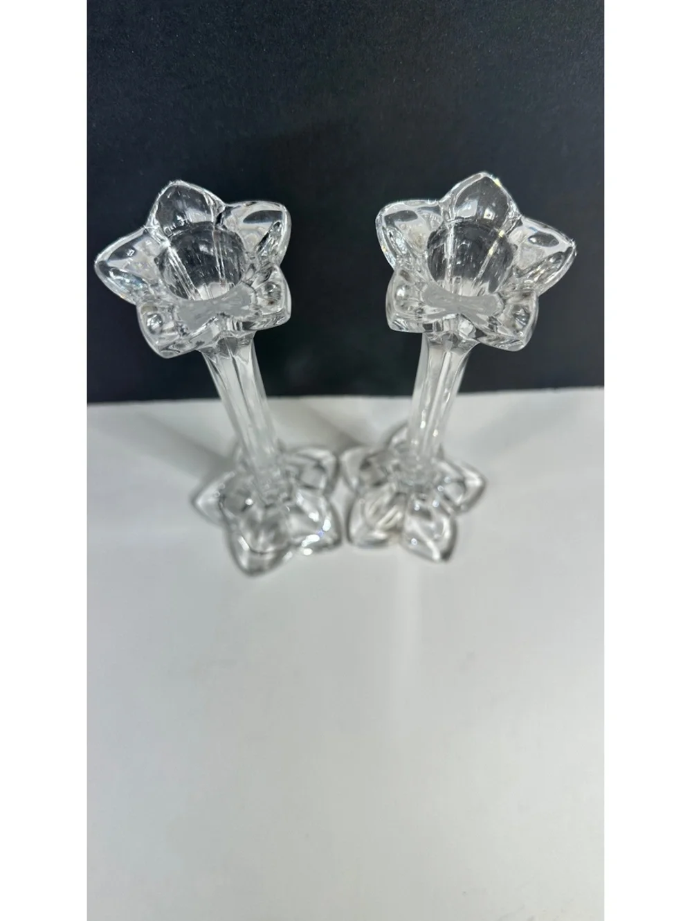Nachtmann Bleikristall Bavarian Tulip Flower Taper Candleholder Crystal Vtg Pair